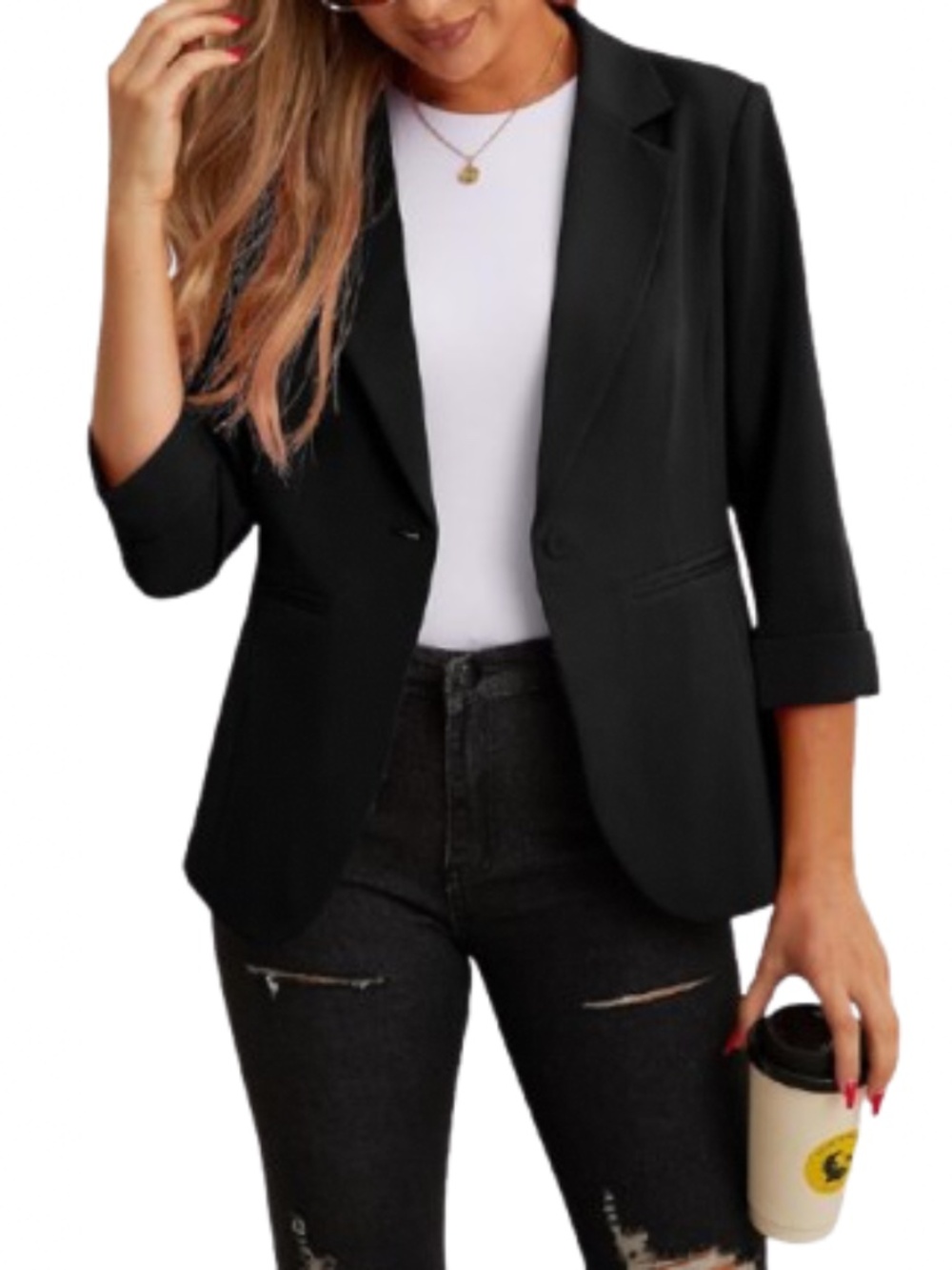 NWT GRECERELLE Black 3/4 Sleeve Blazer Suit Jacket Size 6